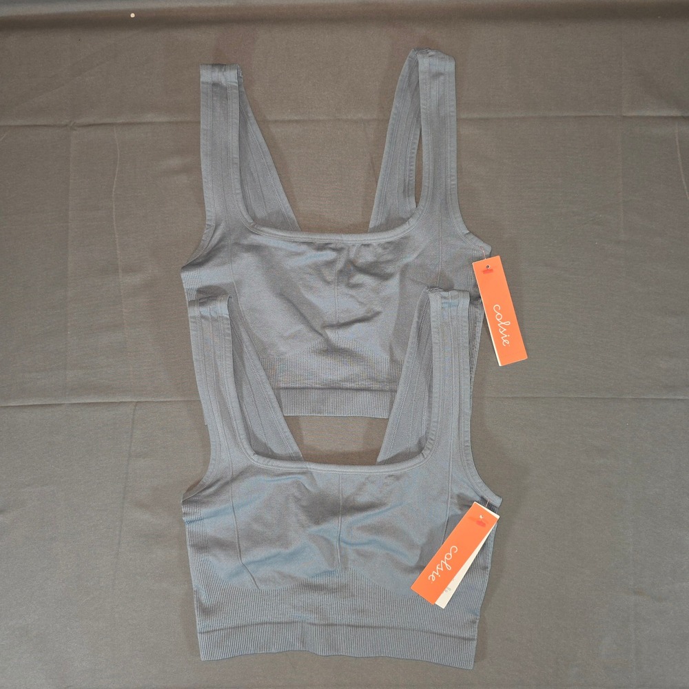 Colsie Womens Seamless Ribbed Bralette 2 Pack Gray Blue Square Neck Size Small
